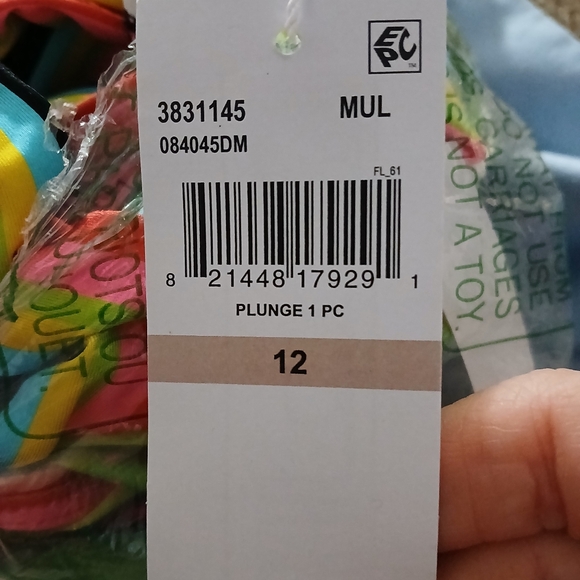 Trina Turk Size 12 Tiki Plunge V Neck Vibrant One Piece Swimsuit Halter Floral - Picture 6 of 14